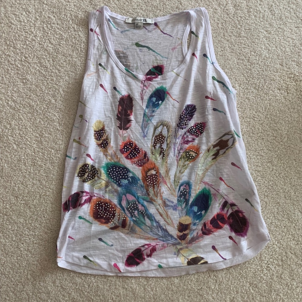 Rhinestone feather tank top